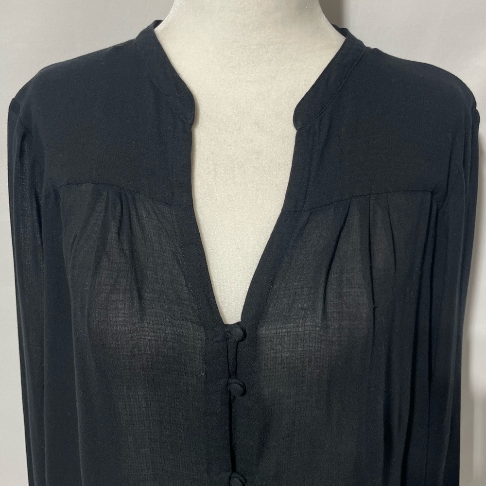 Lucky Brand Sheer Button Front Long Sleeve Blouse Black Size Medium - Picture 2 of 16